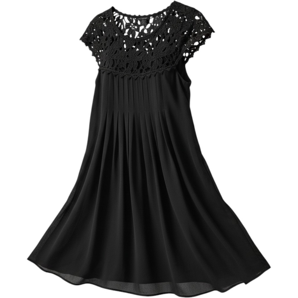Altar'd State Black Crochet Lace Pintuck Pleated Chiffon Mini Dress Large 6278